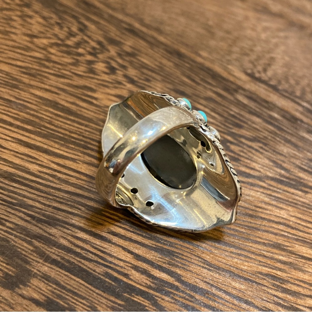 Set Turquoise and Hematine Statement Ring and Pendant Sterling Silver - Picture 9 of 15